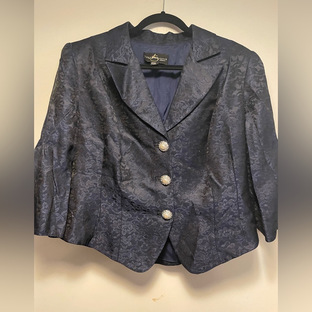 JS Collections Navy Blue Vintage Blazer Jacket Size 14